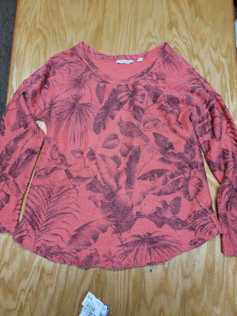 Soft Surroundings Sweater Women's Large Coral Tropical Waffle Knit Popover B84